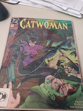 DC Catwoman Comic Book Cover — Purple, Black & Yellow In A Sleeve